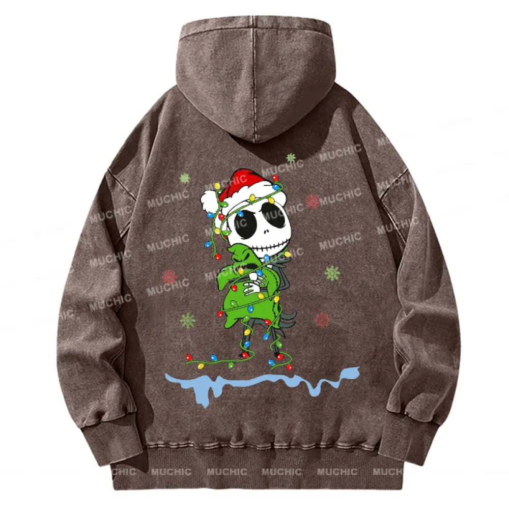 Muchic Back Printed Unisex Christmas Nightmare Casual Washed Plush Thickening Hoodie Sweatshirt