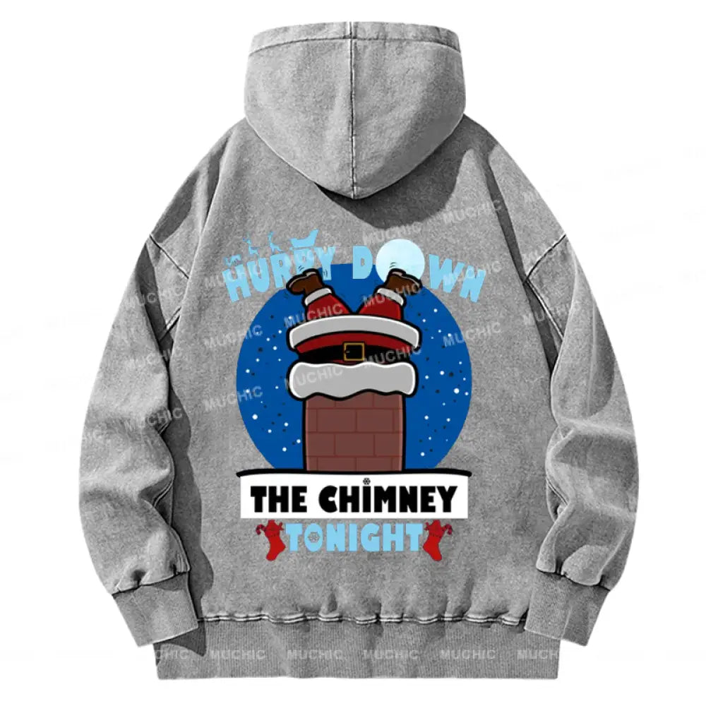 Muchic Back Printed Unisex Hurry Down The Chimney Tonight Casual Washed Plush Thickening Hoodie