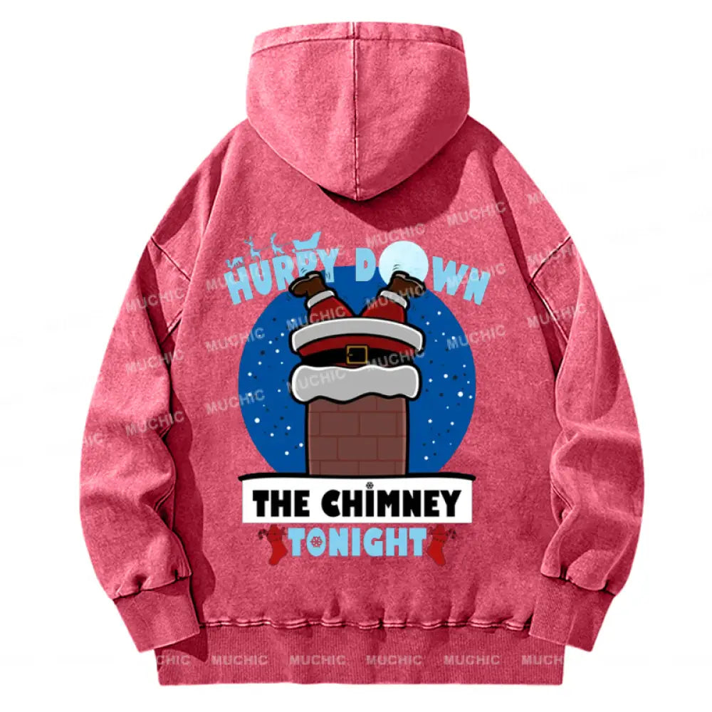 Muchic Back Printed Unisex Hurry Down The Chimney Tonight Casual Washed Plush Thickening Hoodie