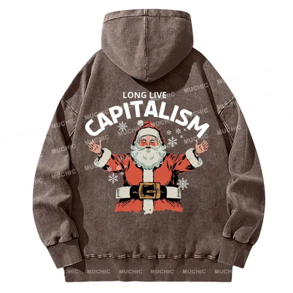 Muchic Back Printed Unisex Long Live Capitalism Casual Washed Plush Thickening Hoodie Sweatshirt