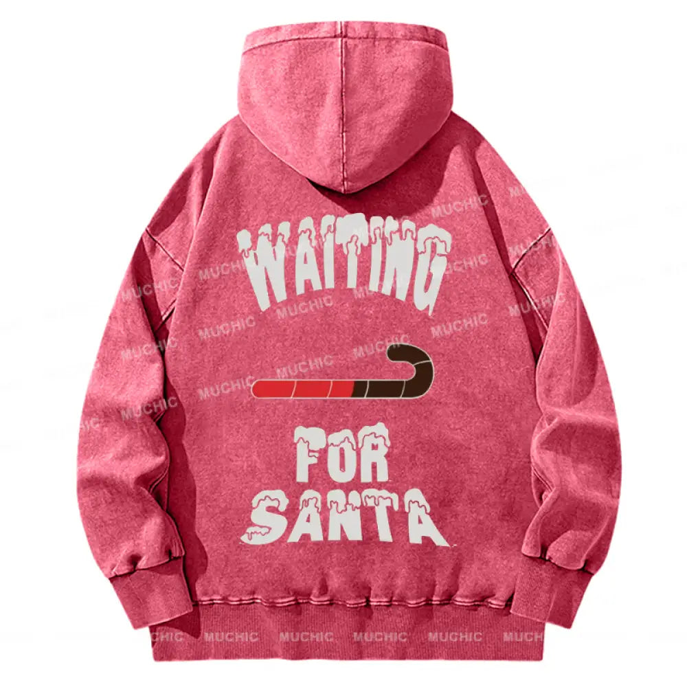 Muchic Back Printed Unisex Waiting For Santa Casual Washed Plush Thickening Hoodie Sweatshirt