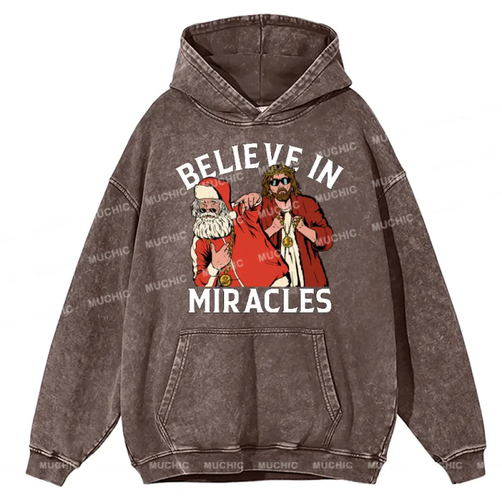 Muchic Believe In Miracles Unisex Printed Casual Washed Plush Thickening Hoodie Sweatshirt Peru / M