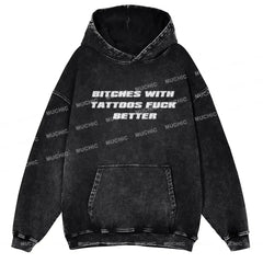 Muchic Bxxches With Tattoos Unisex Printed Casual Washed  Plush Thickening Hoodie Sweatshirt