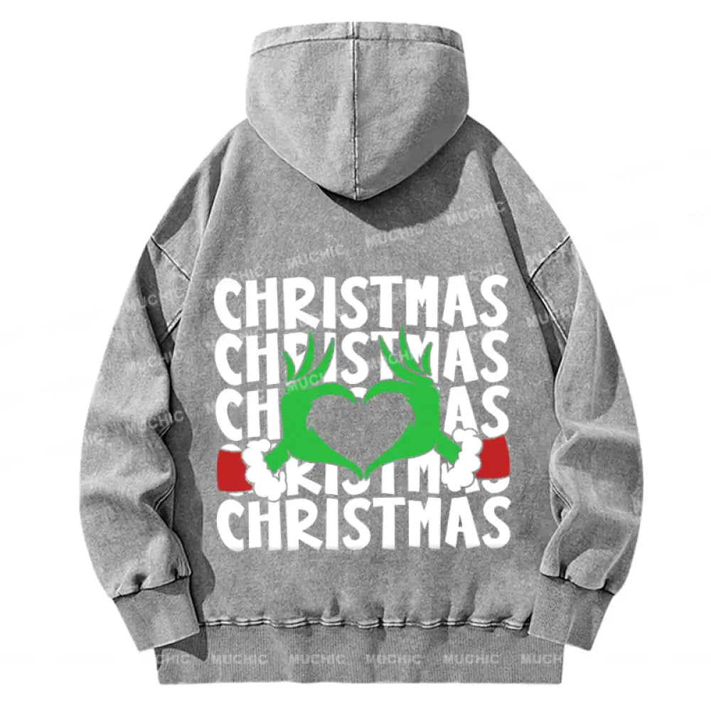 Muchic Christmas Back Printed Unisex Casual Washed Plush Thickening Hoodie Sweatshirt Grey / S