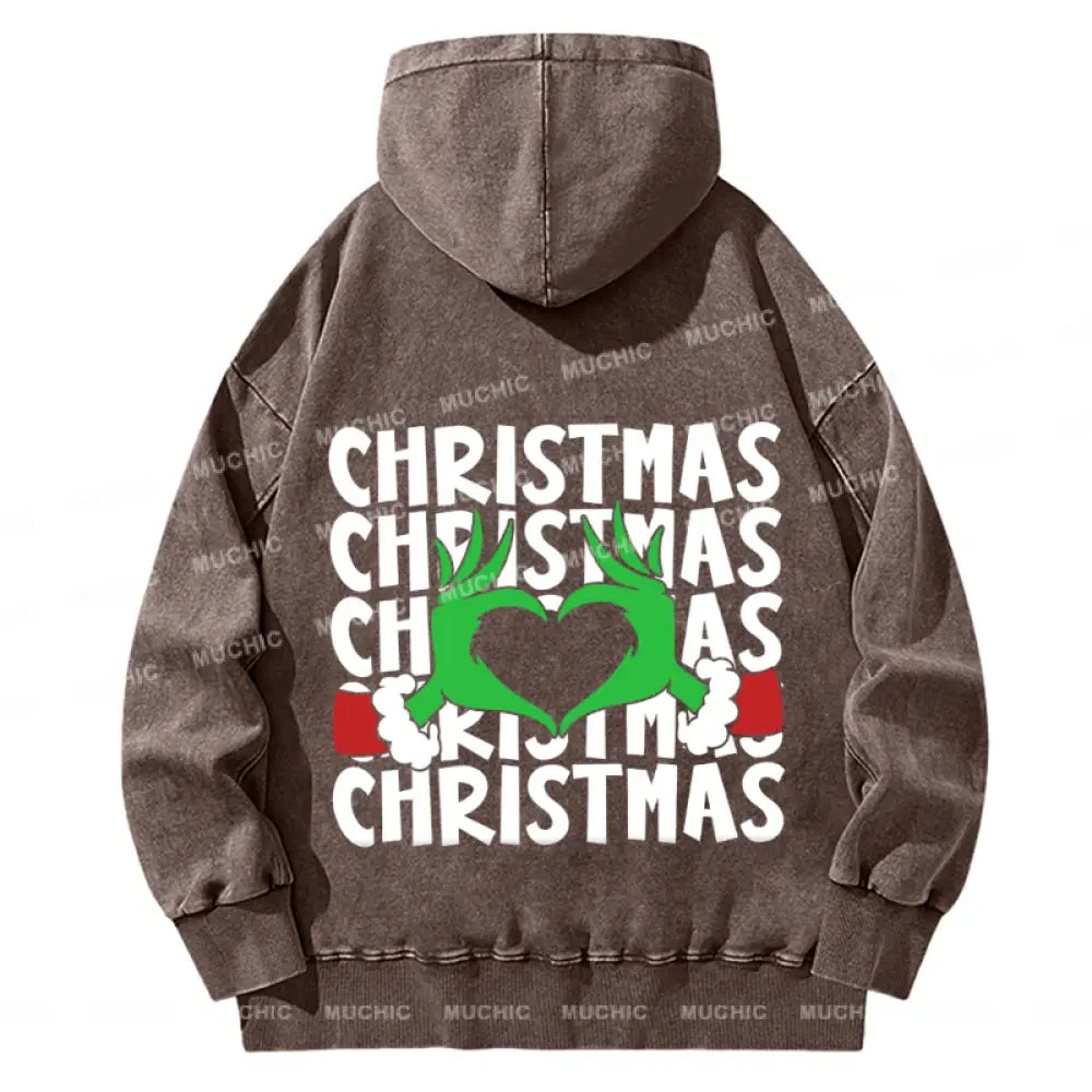 Muchic Christmas Back Printed Unisex Casual Washed Plush Thickening Hoodie Sweatshirt Peru / S