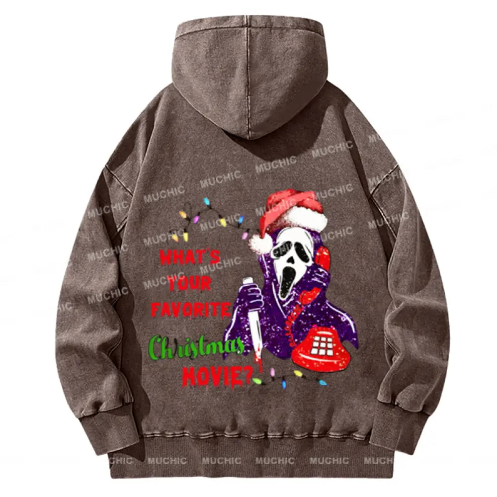 Muchic Christmas Movie Back Printed Unisex Casual Washed Plush Thickening Hoodie Sweatshirt Peru / S