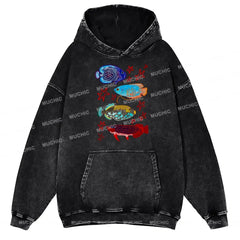 Muchic Cute Colorful Fish Unisex Printed Casual Washed  Plush Thickening Hoodie Sweatshirt