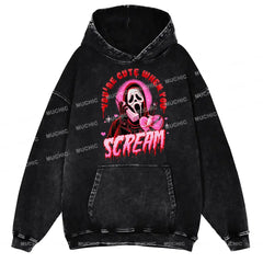 Muchic Cute Scream Unisex Printed Casual Washed  Plush Thickening Hoodie Sweatshirt