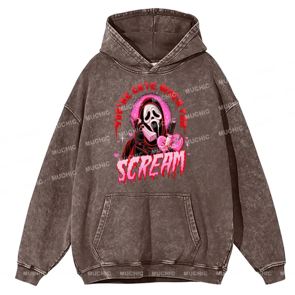 Cute Scream Unisex Printed Casual Washed Hoodie Sweatshirt Peru / M