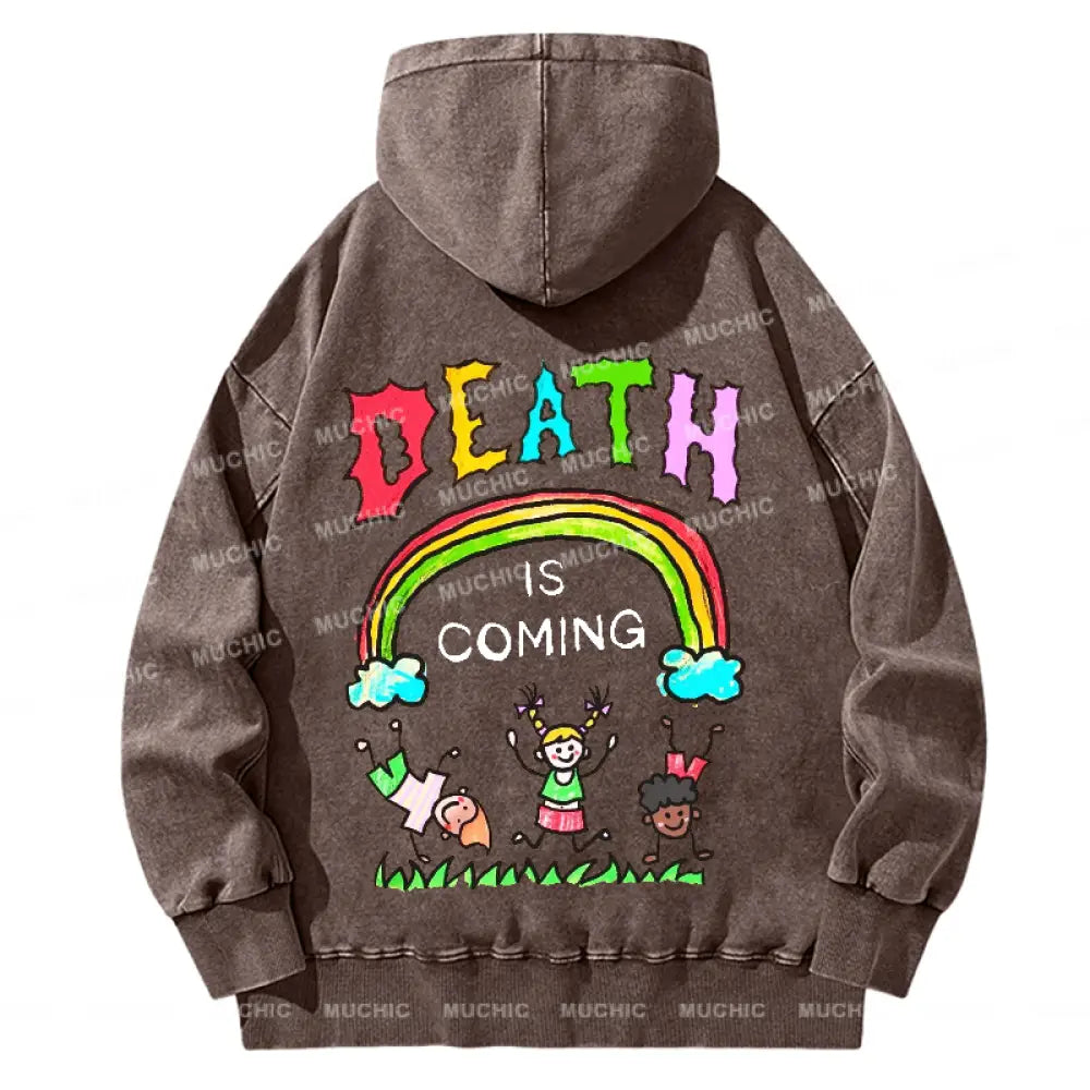 Death Is Coming Back Printed Unisex Casual Washed Hoodie Sweatshirt Peru / M