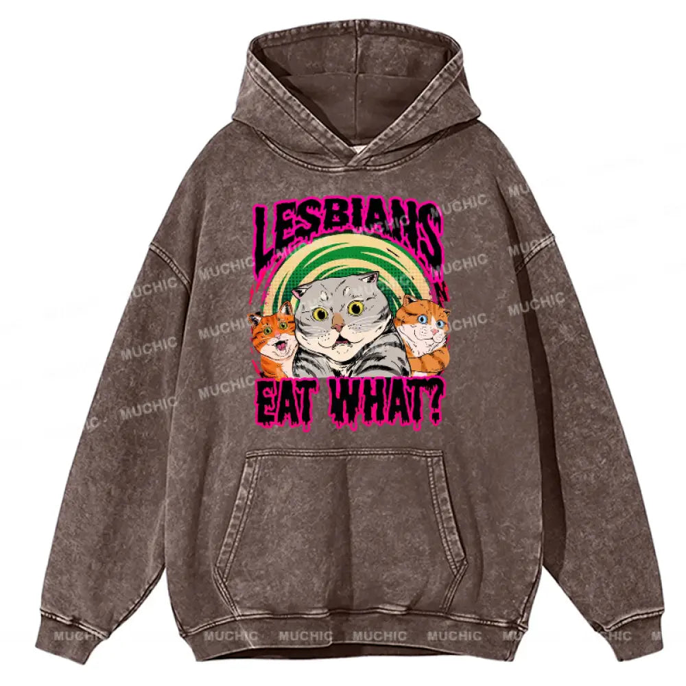 Eat What Cat Unisex Printed Casual Washed Hoodie Sweatshirt Peru / M