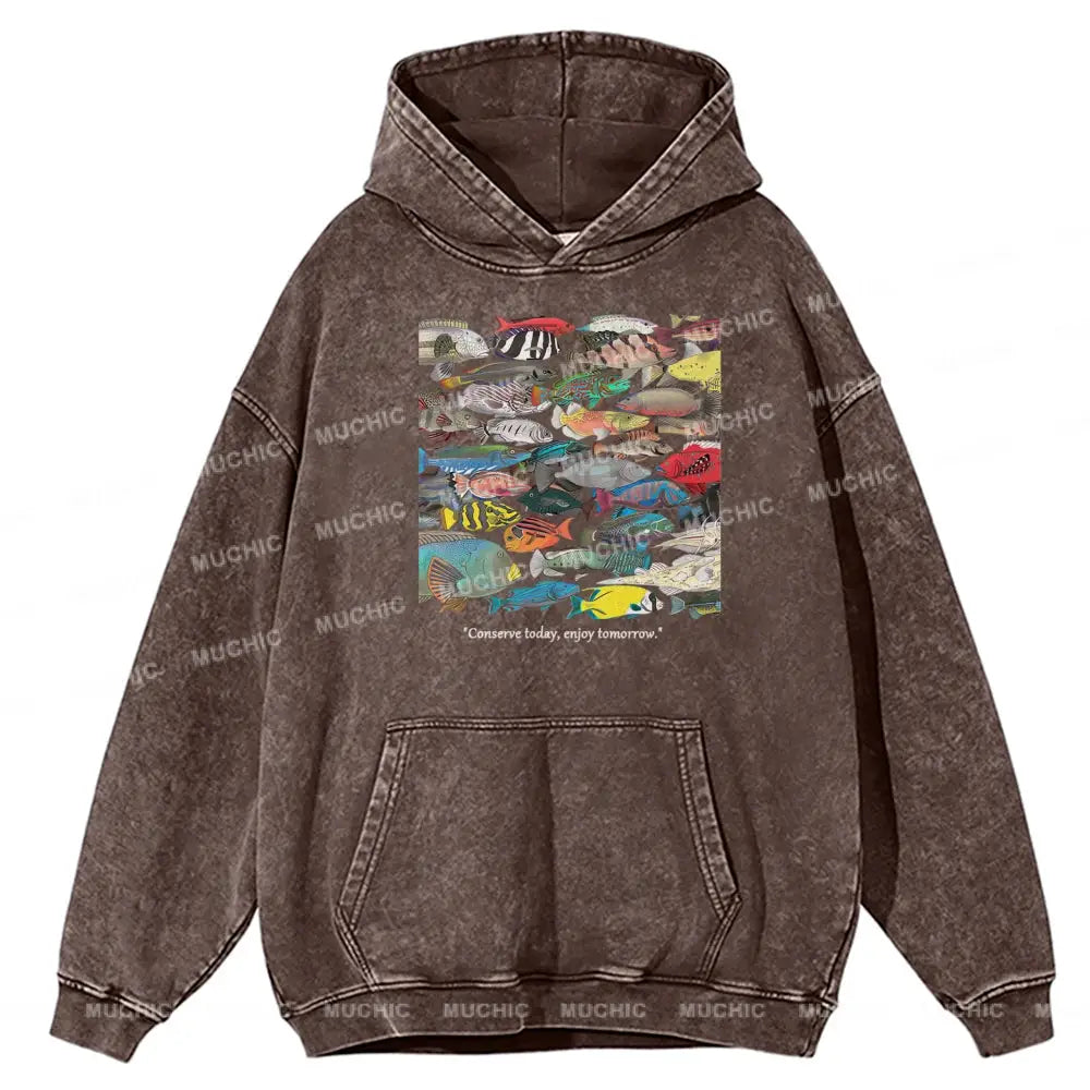 Enjoy Tomorrow Unisex Printed Casual Washed Hoodie Sweatshirt Peru / M