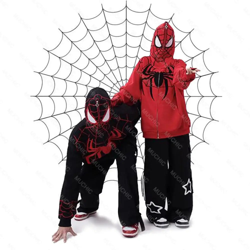 Muchic Fashion Spider Print Hooded Long Sleeve Couple Sweatshirt Hoodies-Sweatshirts