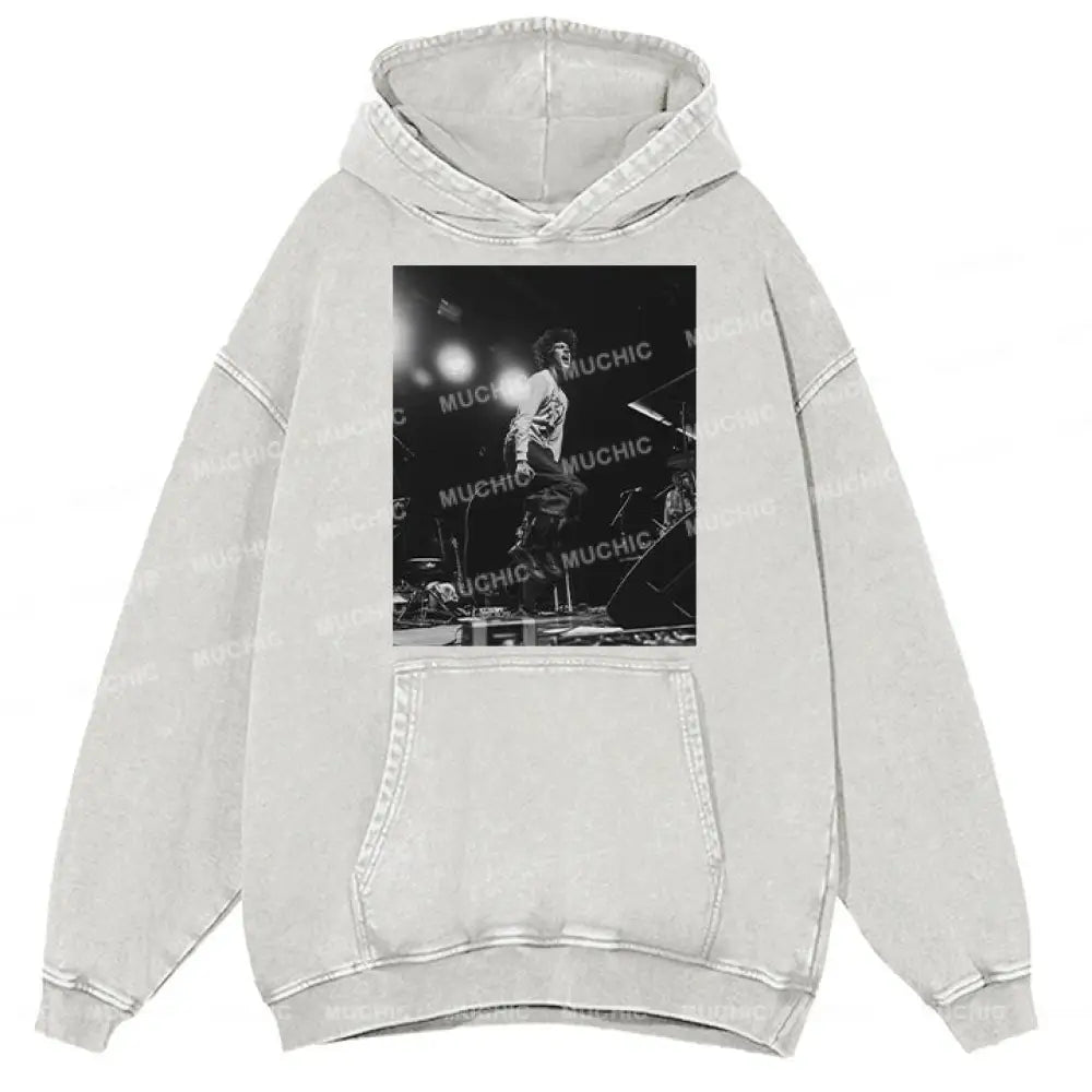 Muchic Fashion Unisex ’Dancing And Singing’ Graphic Print Long Sleeve Hoodie (T-Shirt) White /