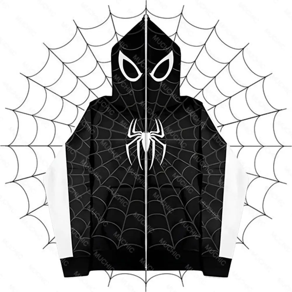 Muchic Fashion Unisex Spider Print Long Sleeve Hooded Sweatshirt Black / S Hoodies-Sweatshirts