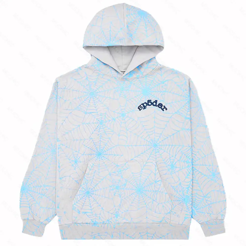 Muchic Fashion Unisex Spider Web Print Long Sleeve Hooded Sweatshirt Blue / S Hoodies-Sweatshirts