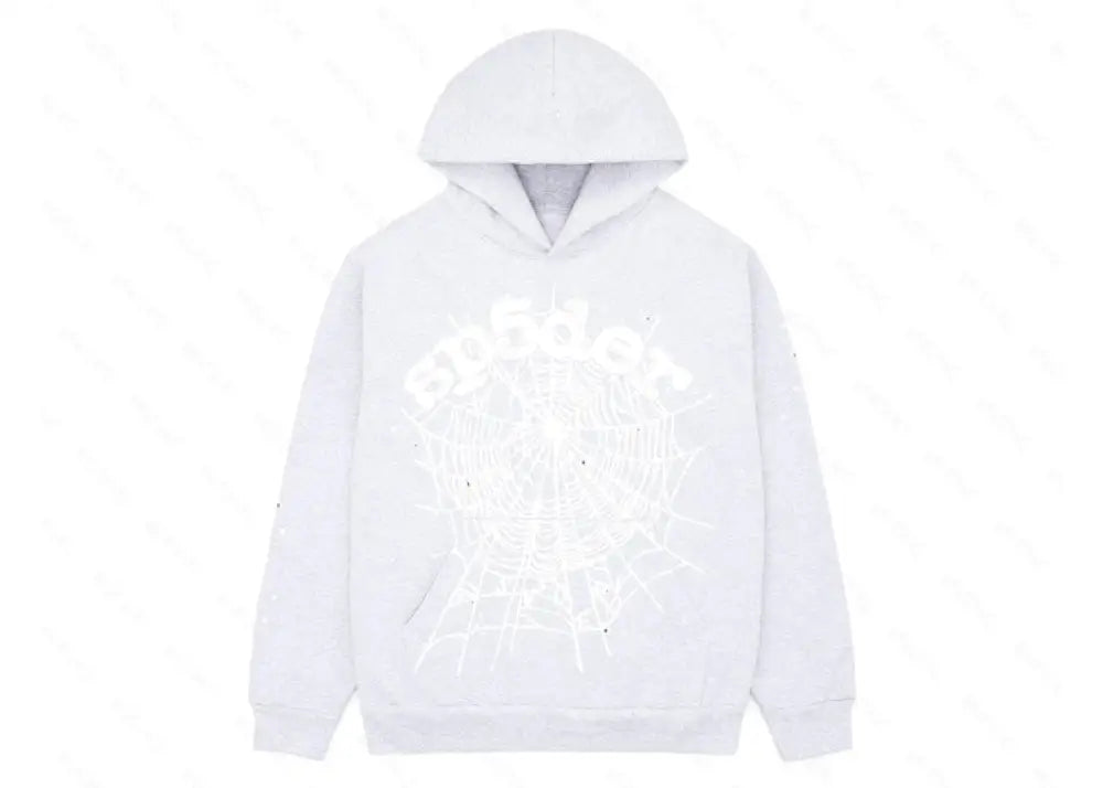 Muchic Fashion Unisex Spider Web Print Long Sleeve Hooded Sweatshirt White / S Hoodies-Sweatshirts