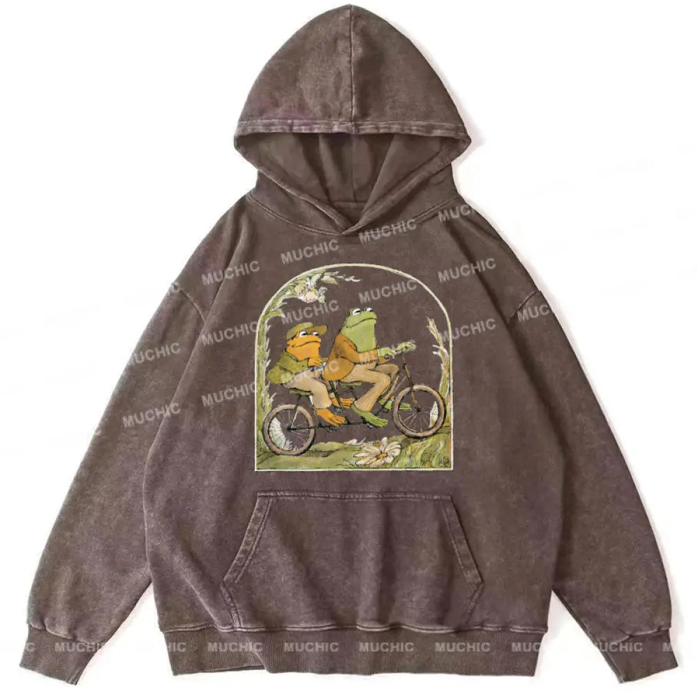 Frog And Toad Unisex Printed Casual Washed Hoodie Sweatshirt Peru / M