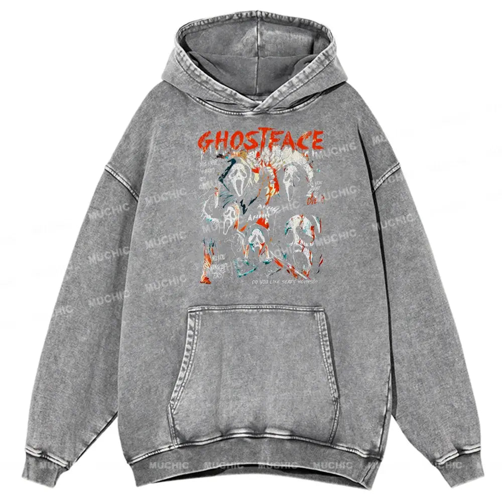 Ghostface Unisex Printed Casual Washed Hoodie Sweatshirt Grey / M