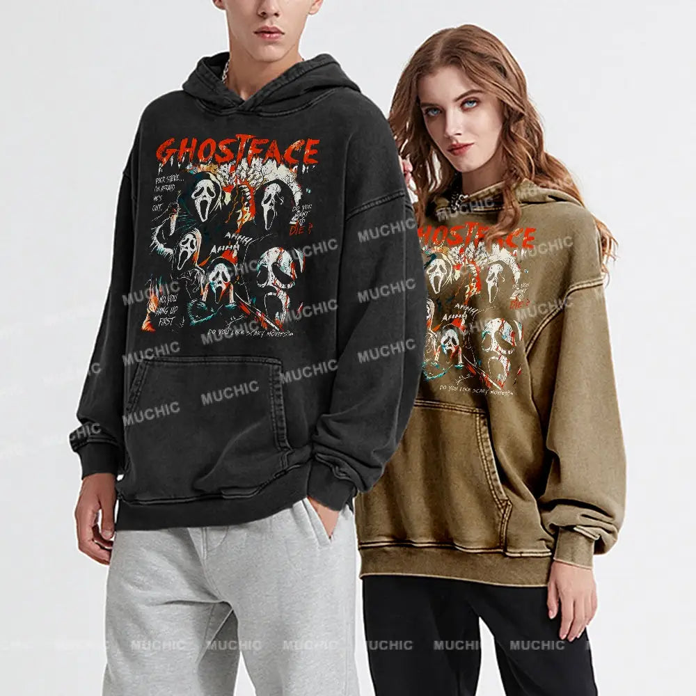 Ghostface Unisex Printed Casual Washed Hoodie Sweatshirt