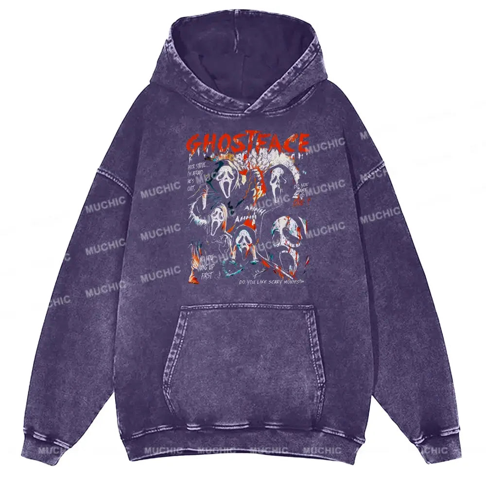 Ghostface Unisex Printed Casual Washed Hoodie Sweatshirt Purple / M