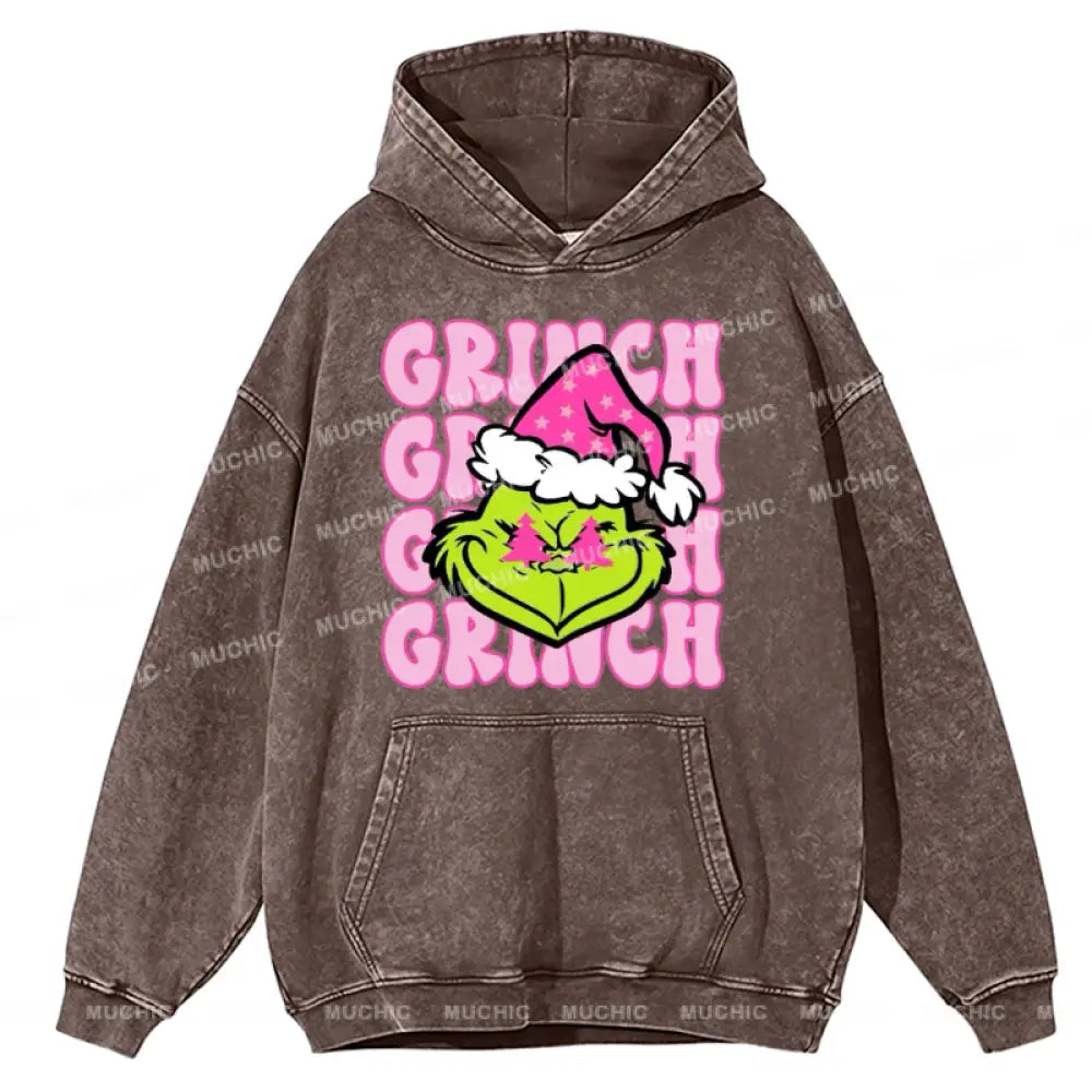 Muchic Grinch Unisex Printed Casual Washed Plush Thickening Hoodie Sweatshirt Peru / M