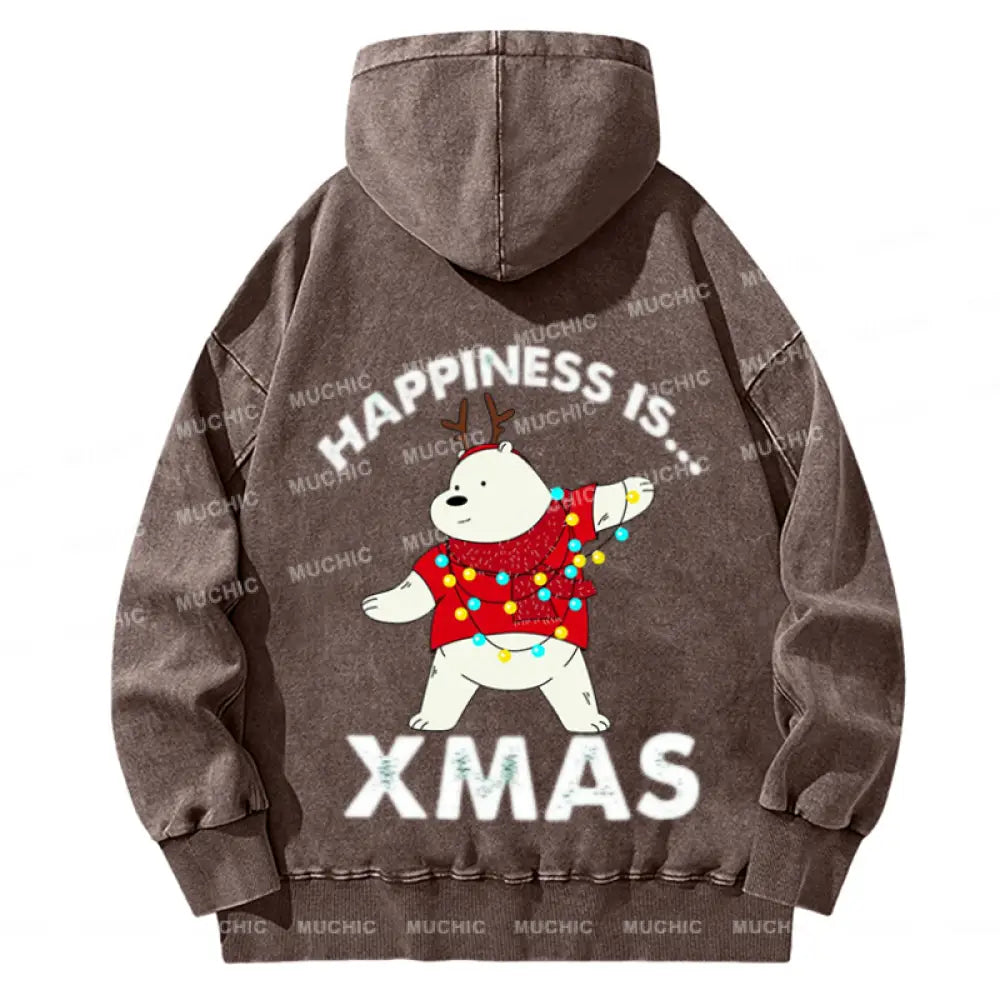 Muchic Happiness Is Xmas Back Printed Unisex Casual Washed Plush Thickening Hoodie Sweatshirt Peru