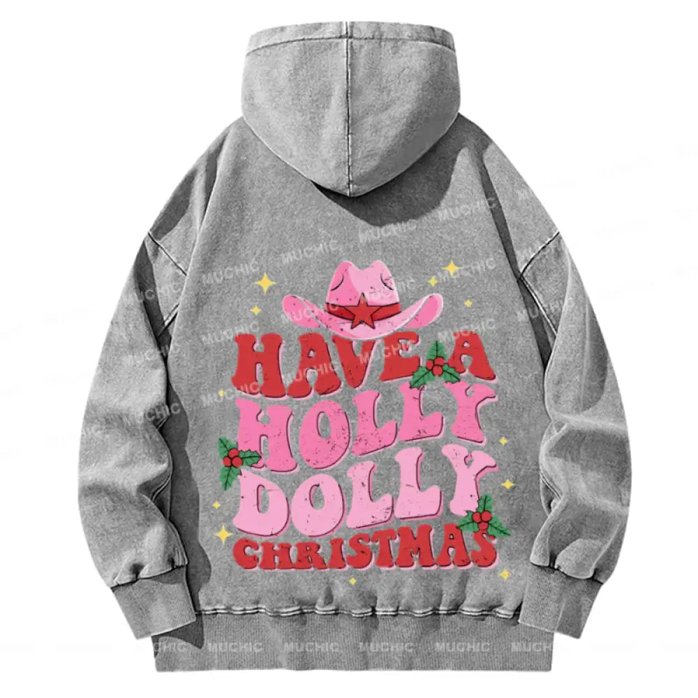 Muchic Have A Christmas Back Printed Unisex Casual Washed Plush Thickening Hoodie Sweatshirt Grey /