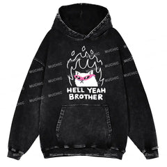 Muchic Hell Yeah Brother Unisex Printed Casual Washed  Plush Thickening Hoodie Sweatshirt