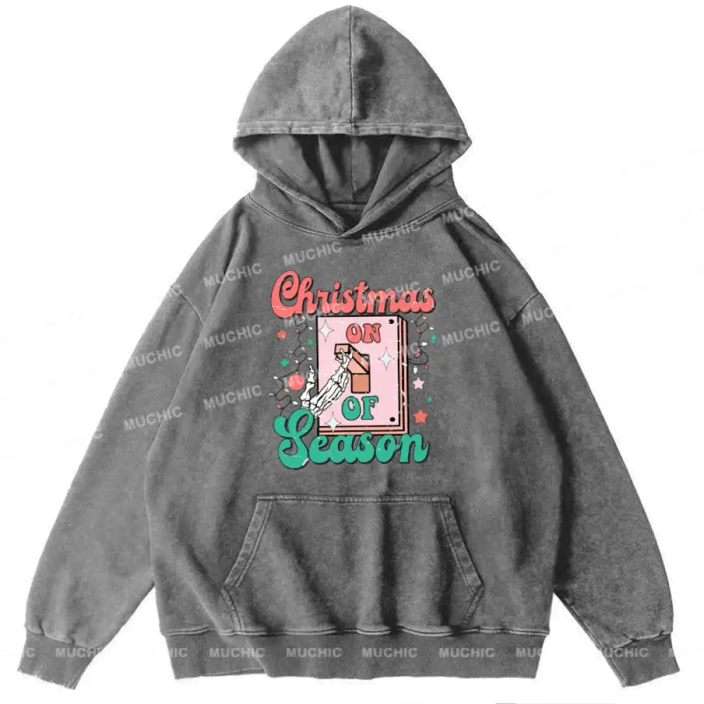 Muchic Hristmas Season Unisex Printed Casual Washed Plush Thickening Hoodie Sweatshirt Grey / S