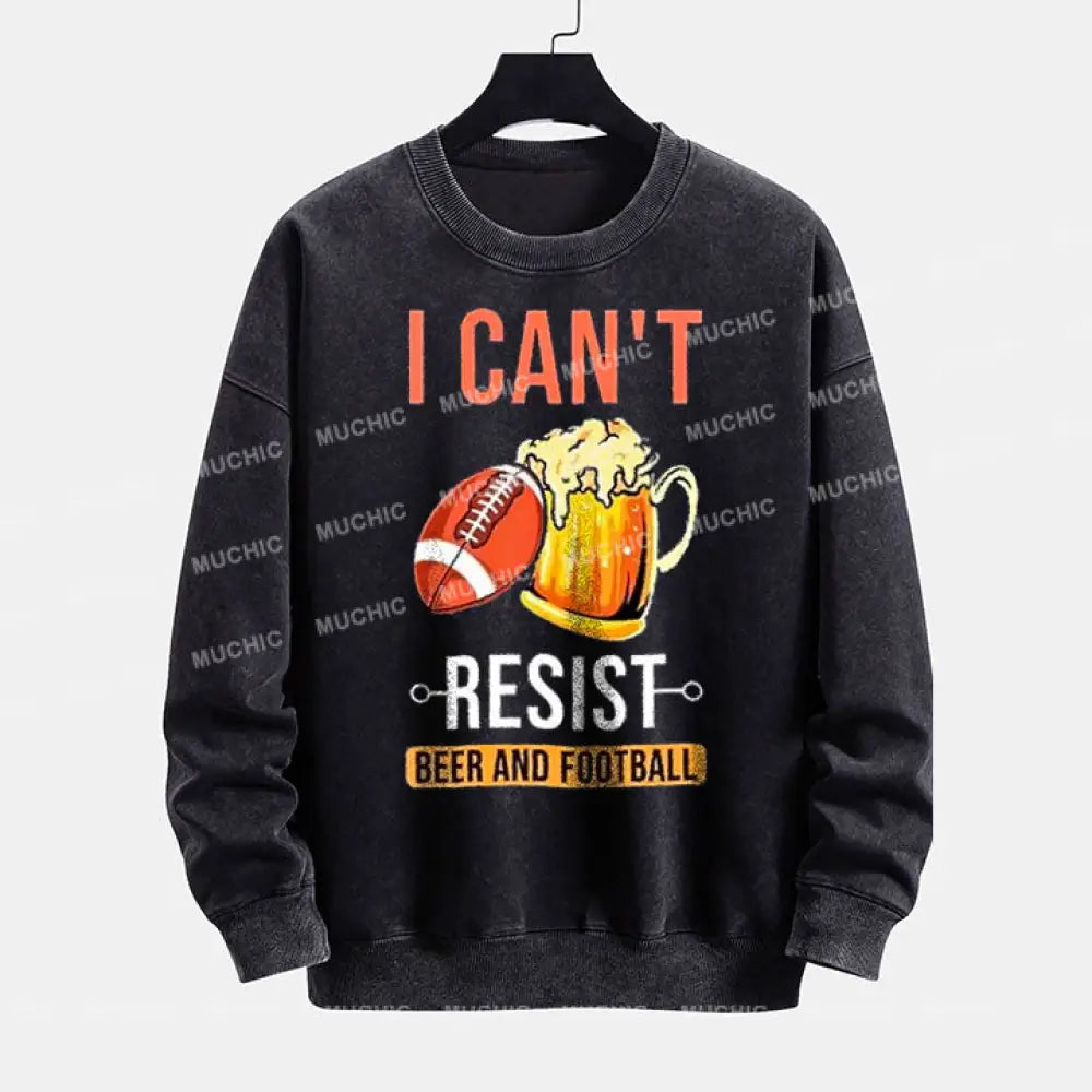 Muchic ’I Don’t Resist Beer And Super Bowl’ Pattern Printing Long -Sleeved Round Neck