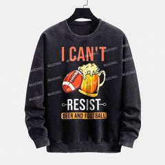 Muchic "I don't resist beer and super bowl" pattern printing long -sleeved round neck  Plush Thickening sweatshirts