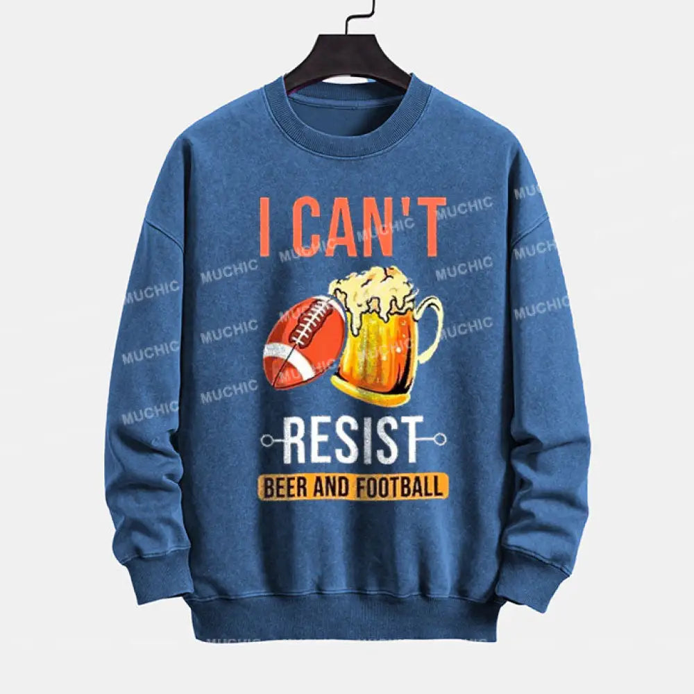 Muchic ’I Don’t Resist Beer And Super Bowl’ Pattern Printing Long -Sleeved Round Neck