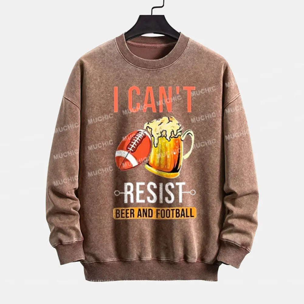 Muchic ’I Don’t Resist Beer And Super Bowl’ Pattern Printing Long -Sleeved Round Neck