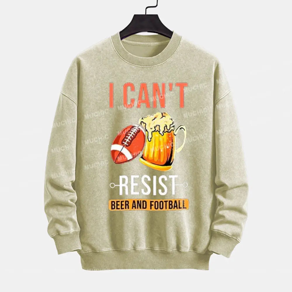 Muchic ’I Don’t Resist Beer And Super Bowl’ Pattern Printing Long -Sleeved Round Neck