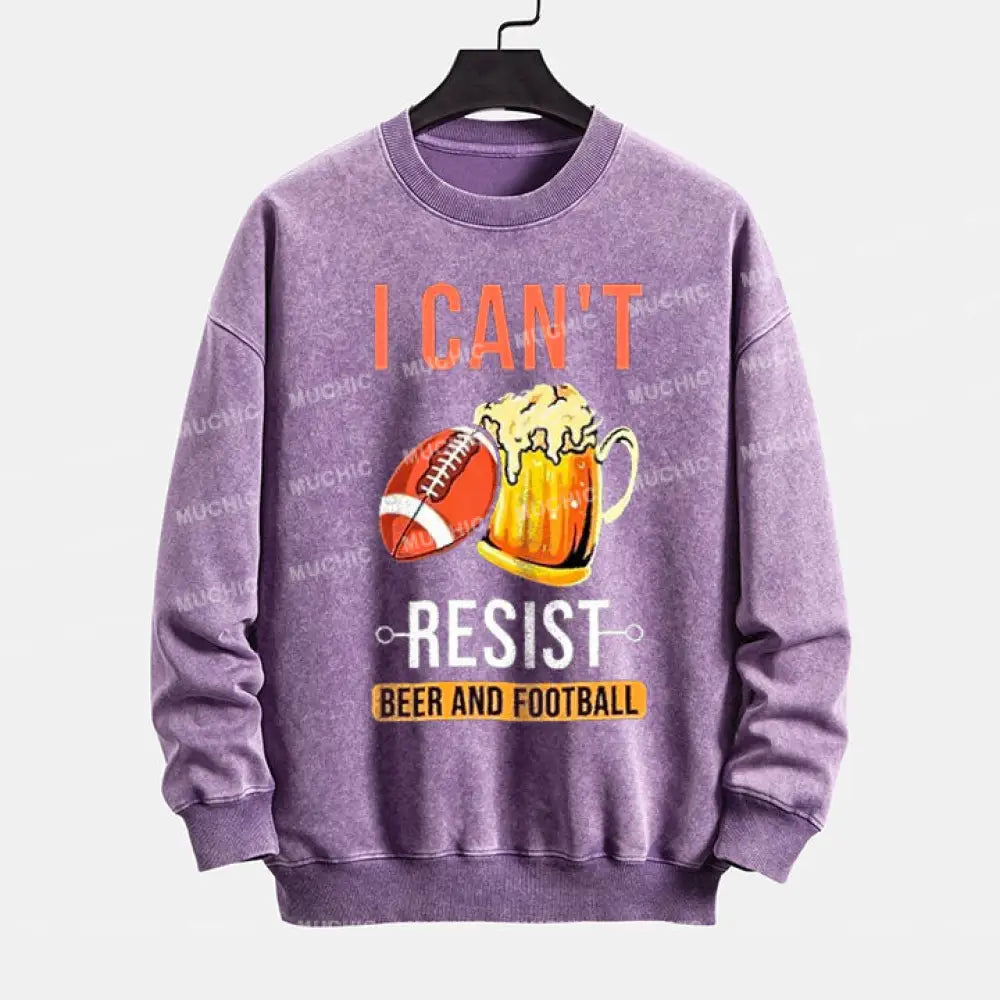 Muchic ’I Don’t Resist Beer And Super Bowl’ Pattern Printing Long -Sleeved Round Neck