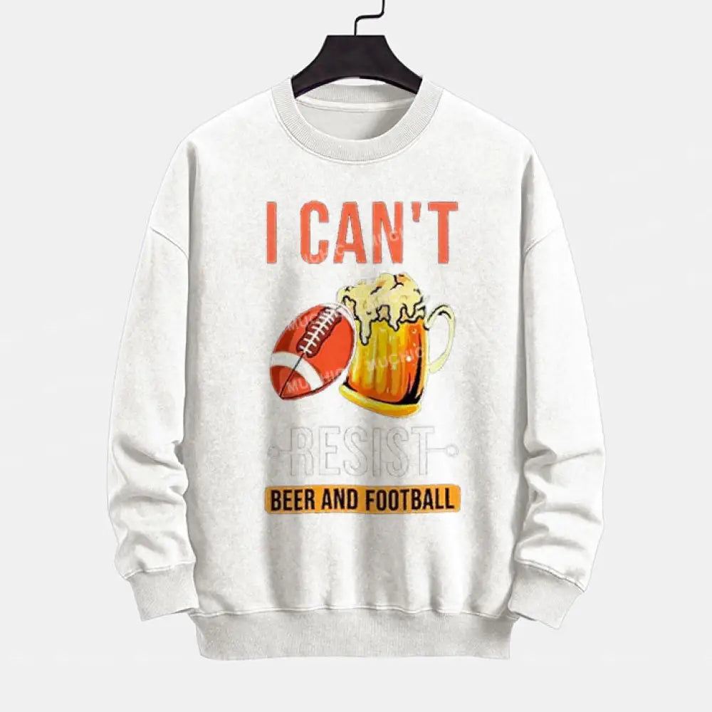 Muchic ’I Don’t Resist Beer And Super Bowl’ Pattern Printing Long -Sleeved Round Neck