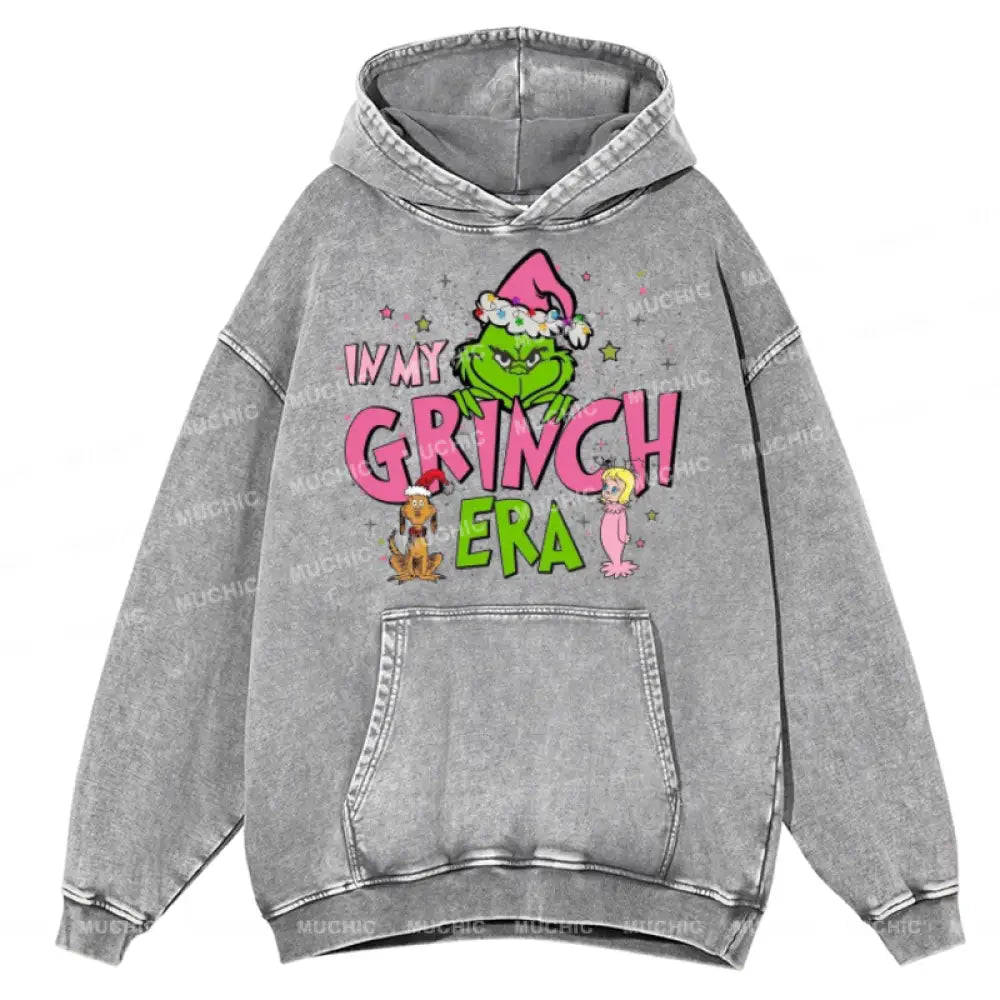 Muchic In My Era Unisex Printed Casual Washed Plush Thickening Hoodie Sweatshirt Grey / M