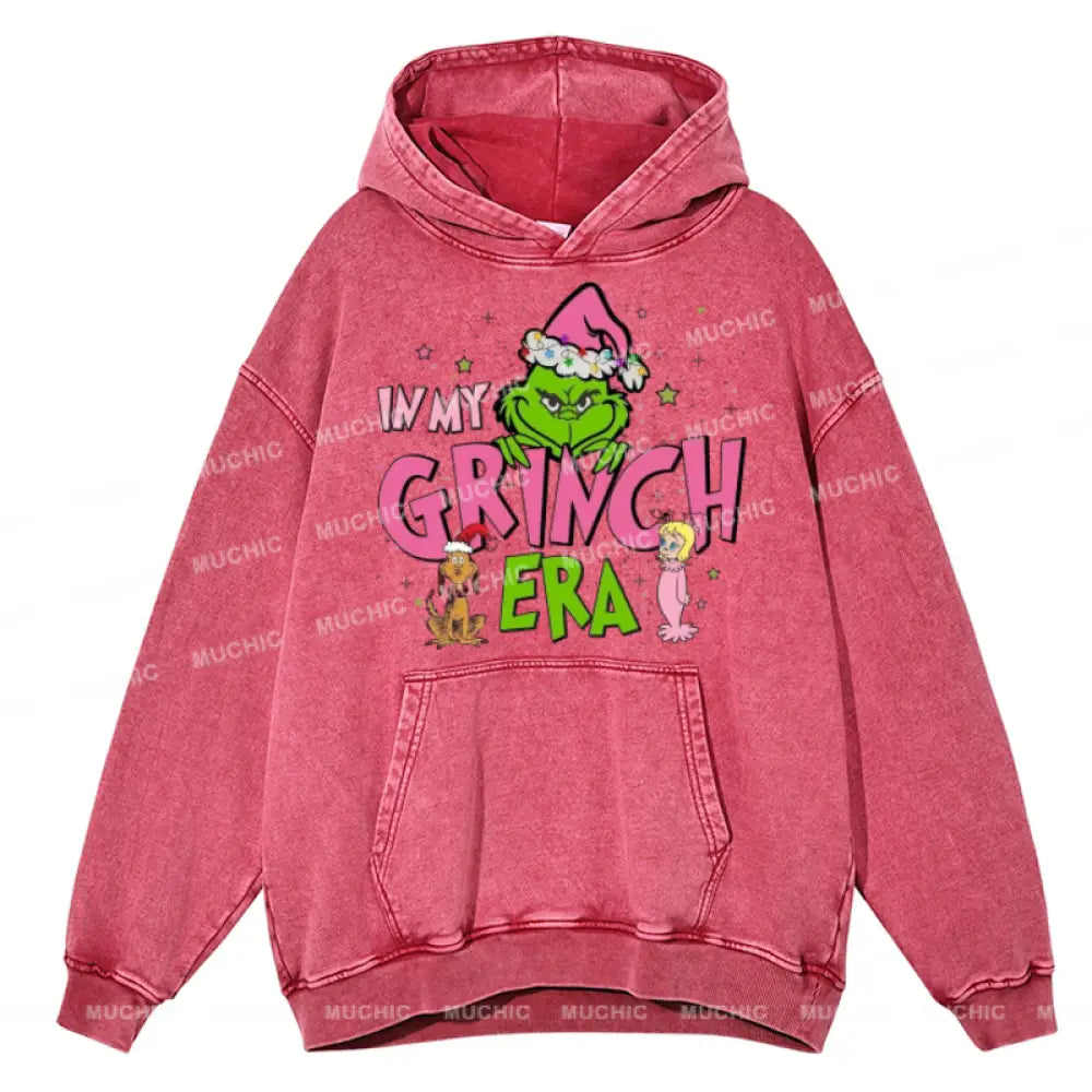 Muchic In My Era Unisex Printed Casual Washed Plush Thickening Hoodie Sweatshirt Hotpink / M