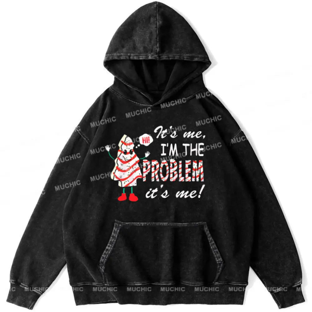 Muchic Its Me Unisex Printed Casual Washed Plush Thickening Hoodie Sweatshirt Black / M