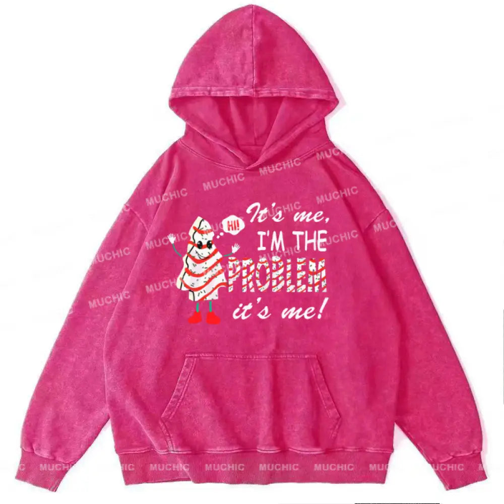 Muchic Its Me Unisex Printed Casual Washed Plush Thickening Hoodie Sweatshirt Hotpink / M