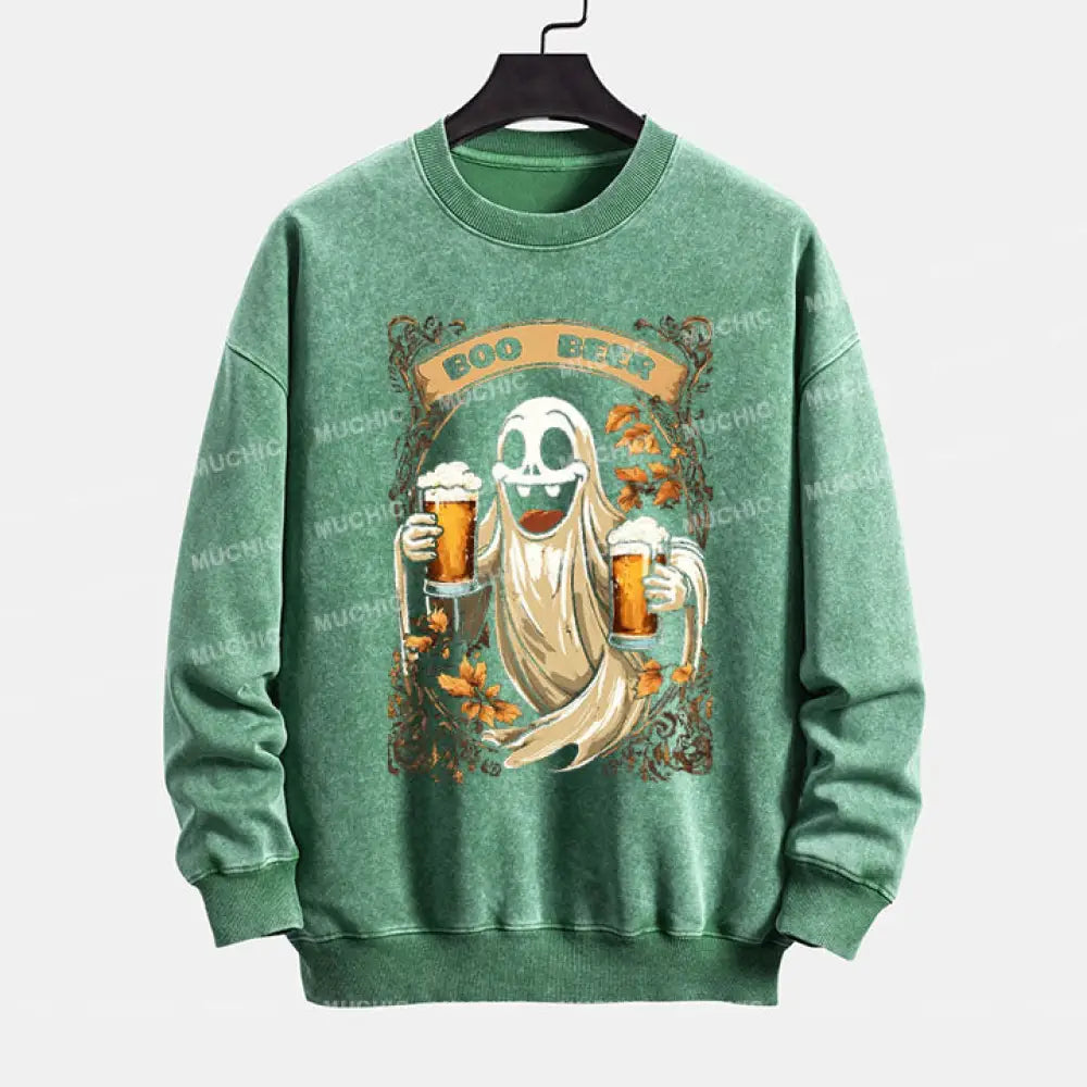 Muchic ’Let’s Have A Beer’ Fashion Graphic Print Long Sleeve Crewneck Sweatshirt Green / S