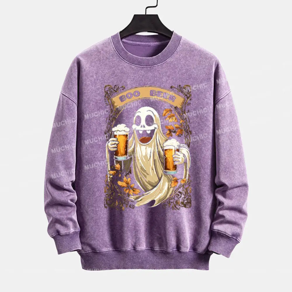 Muchic ’Let’s Have A Beer’ Fashion Graphic Print Long Sleeve Crewneck Sweatshirt Purple / S