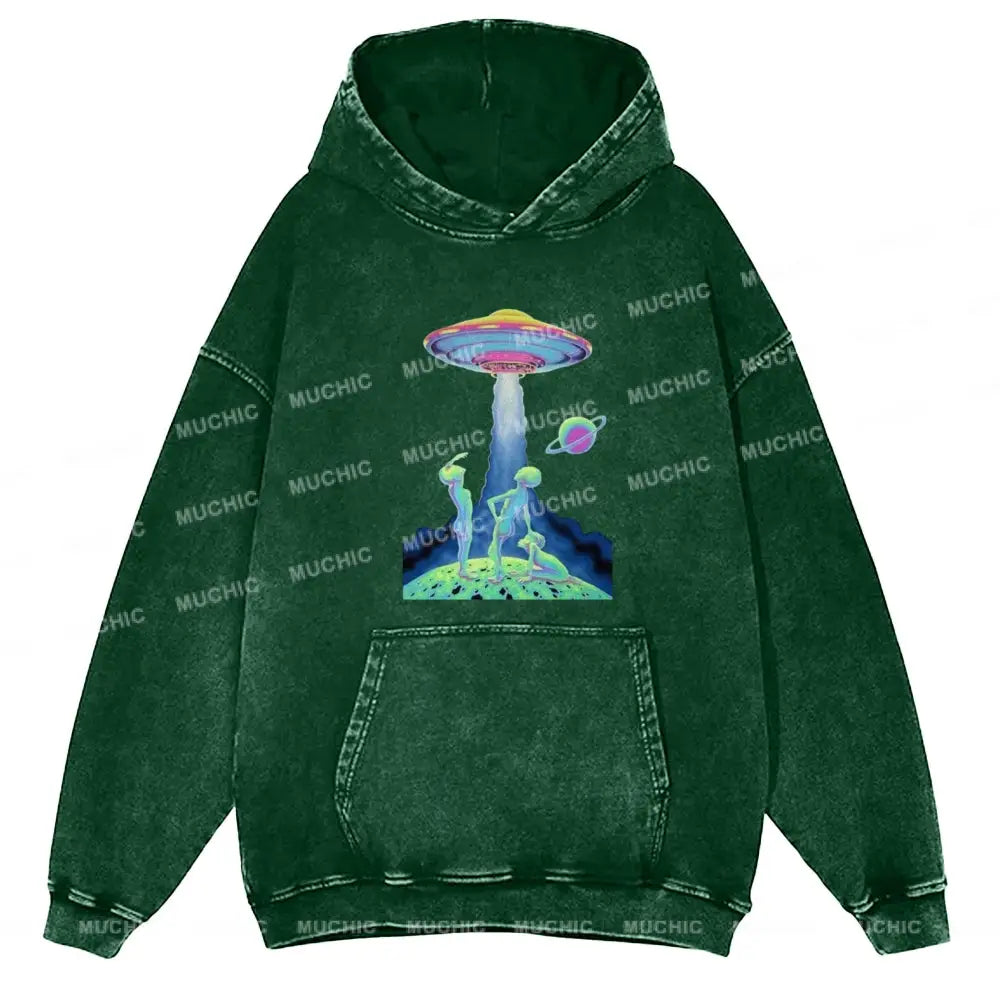 Magic Alien Unisex Printed Casual Washed Hoodie Sweatshirt Green / M