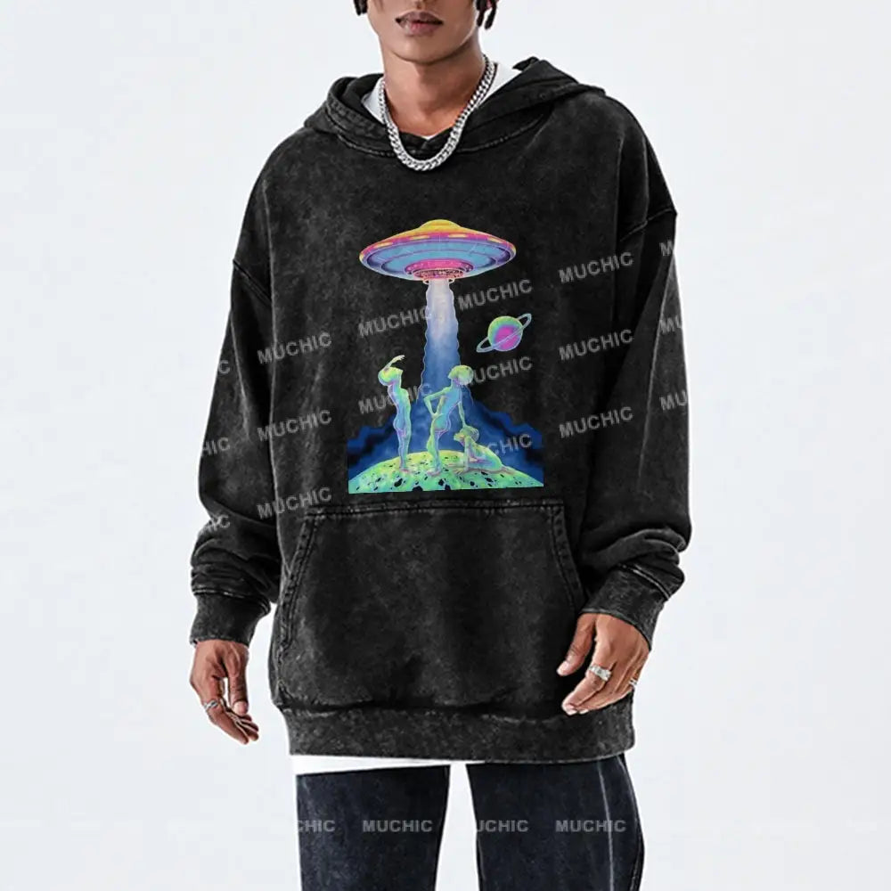 Magic Alien Unisex Printed Casual Washed Hoodie Sweatshirt