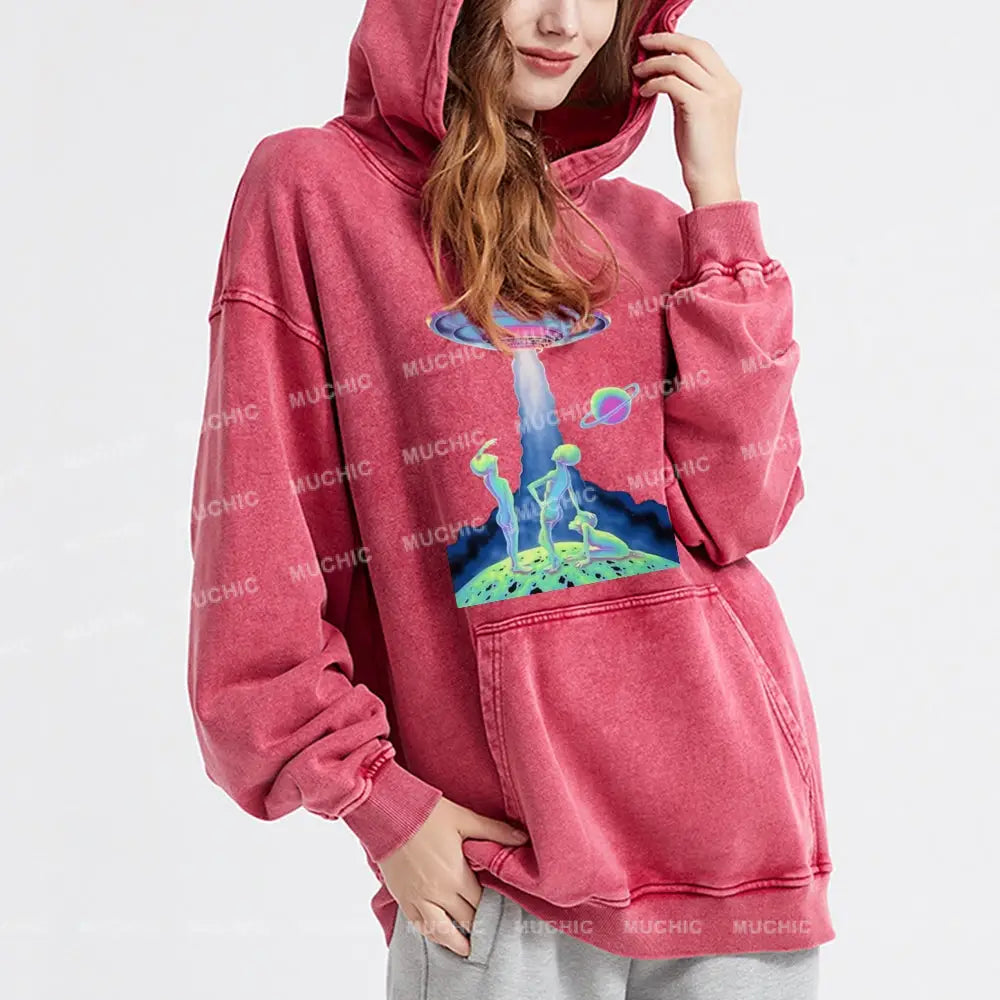 Magic Alien Unisex Printed Casual Washed Hoodie Sweatshirt