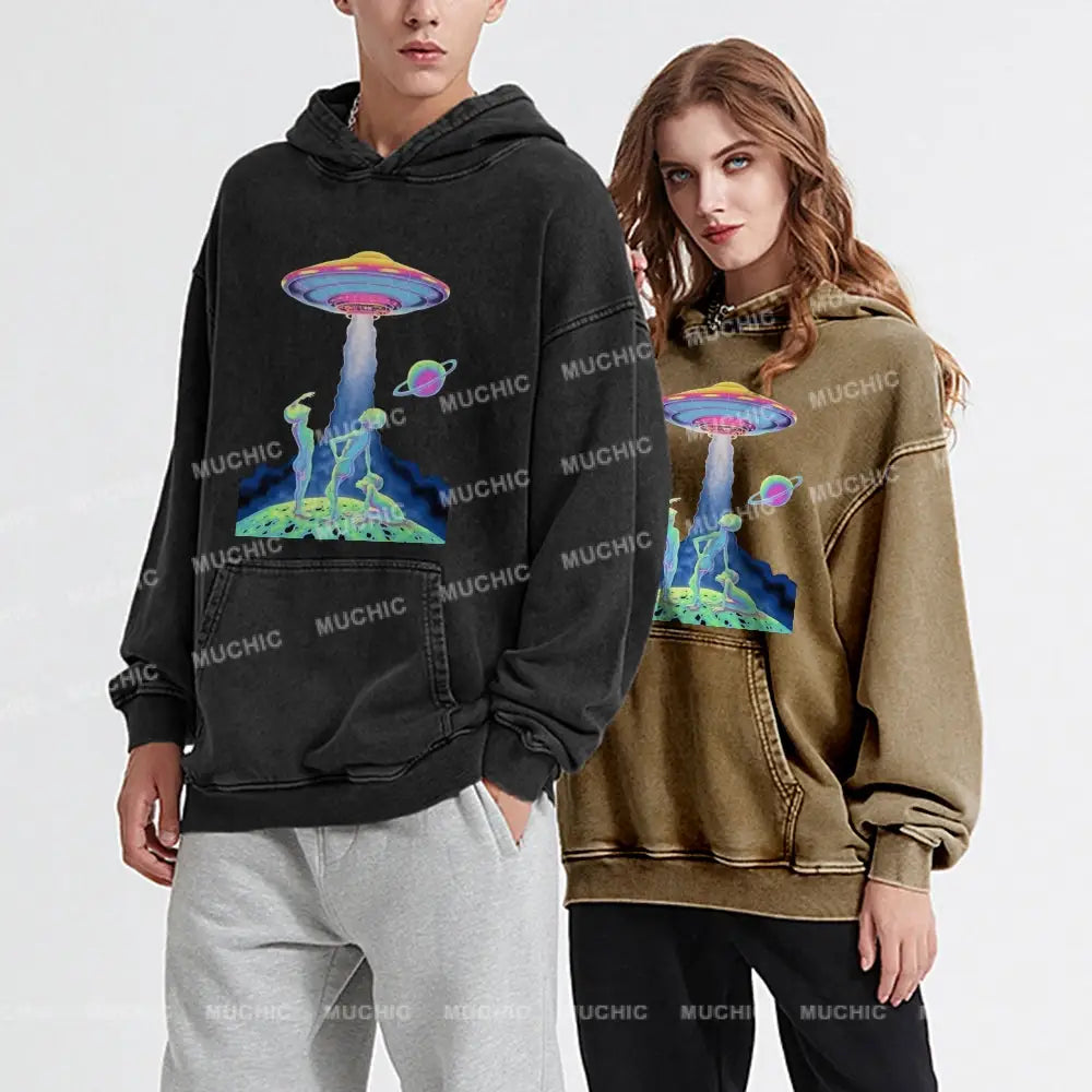 Magic Alien Unisex Printed Casual Washed Hoodie Sweatshirt