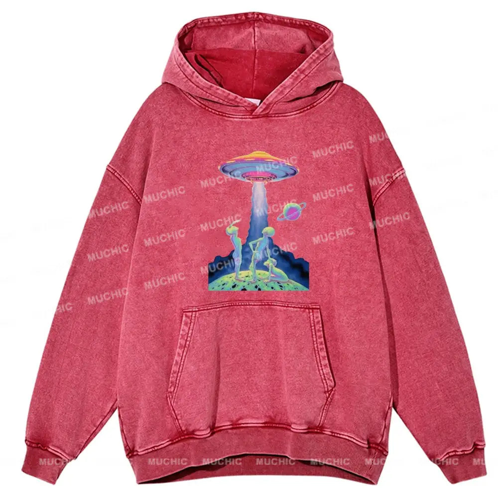 Magic Alien Unisex Printed Casual Washed Hoodie Sweatshirt Hotpink / M