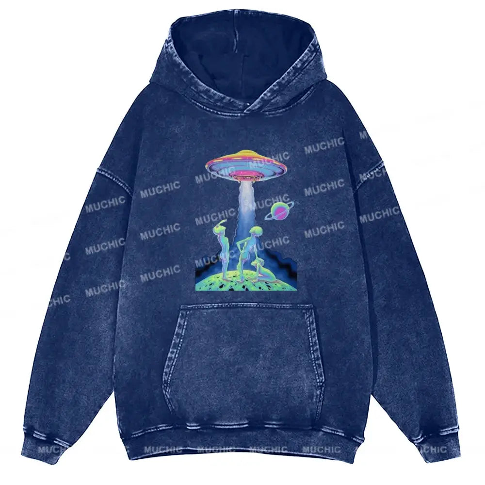 Magic Alien Unisex Printed Casual Washed Hoodie Sweatshirt Navy / M