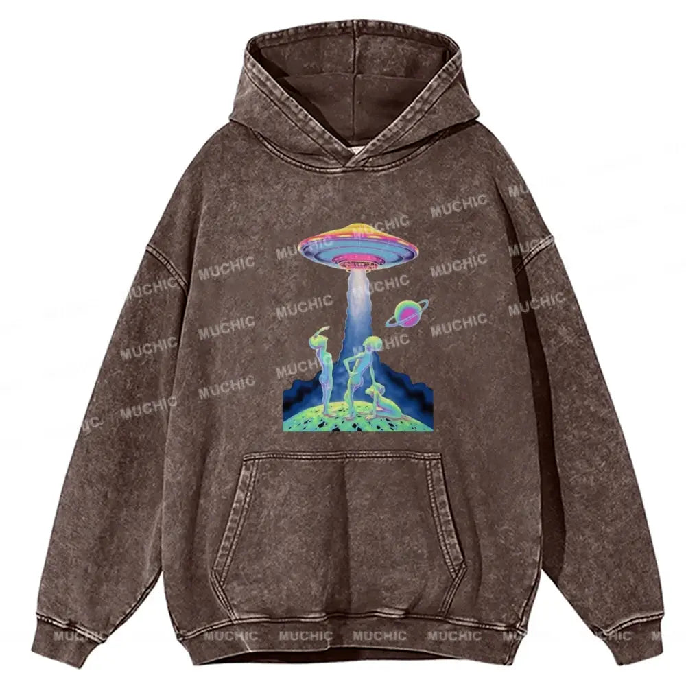 Magic Alien Unisex Printed Casual Washed Hoodie Sweatshirt Peru / M